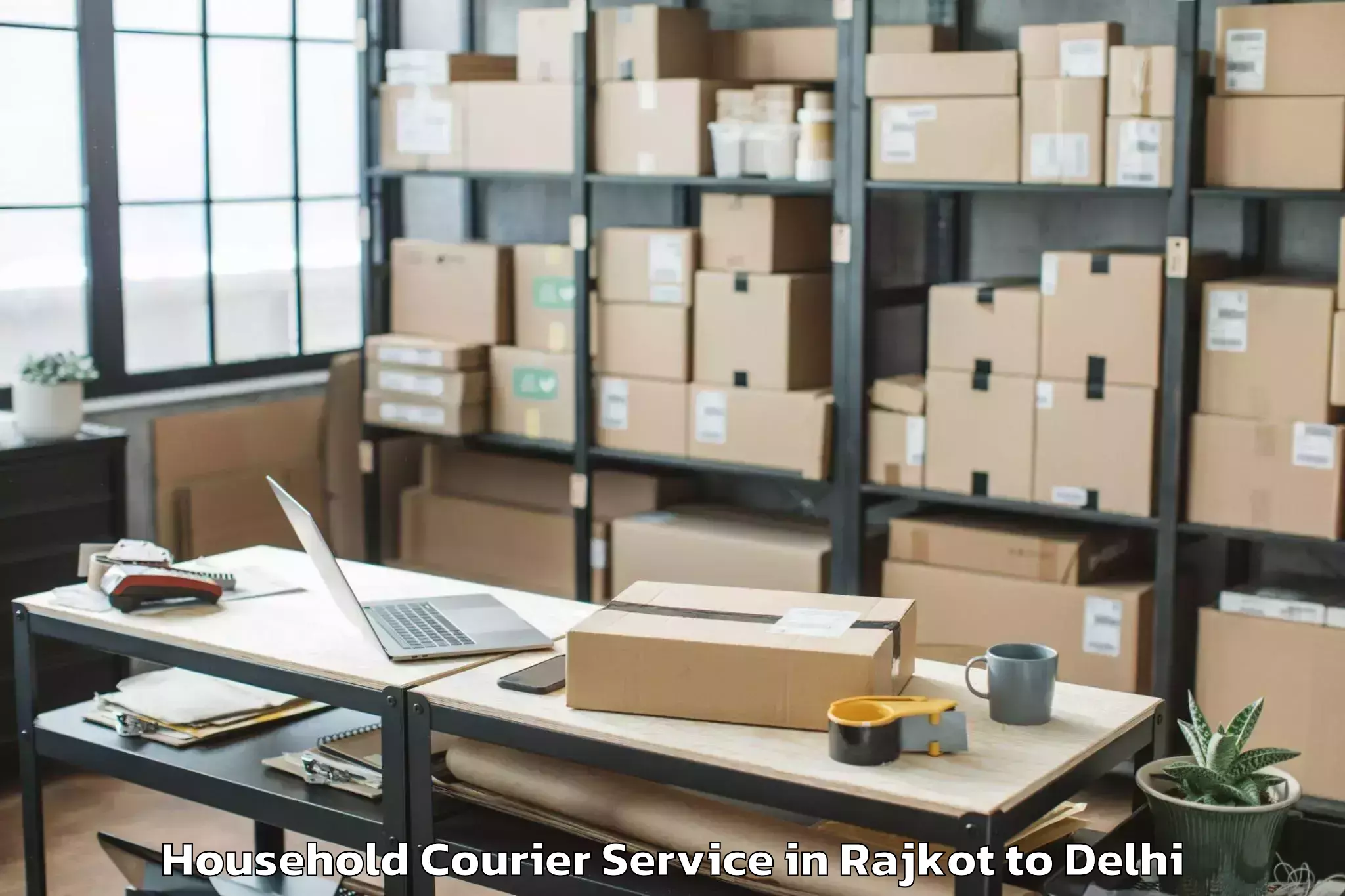 Easy Rajkot to Naraina Industrial Estate Household Courier Booking